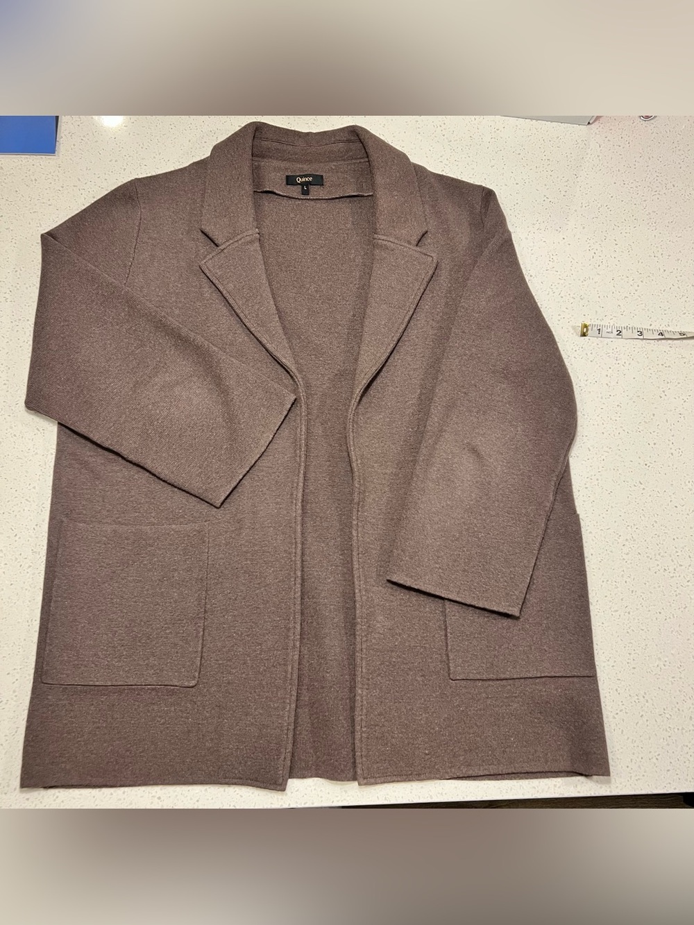 Quince 100% Organic Cotton sweater Blazer Cardigan Coatigan Heather Brown Large